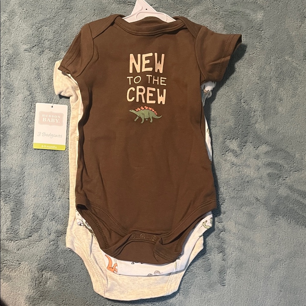 Hudson Baby Set of 3 Short-Sleeve Dinosaur Bodysuits